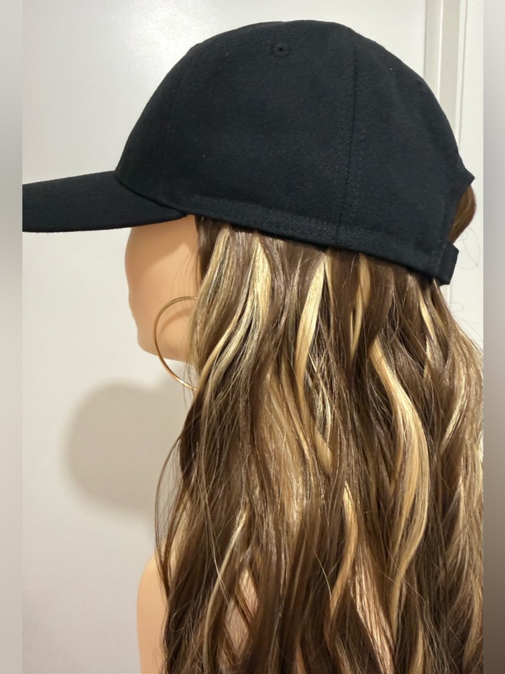 HAT HAIR, Wavy hair attached to a Cap, Brown Highlighted
